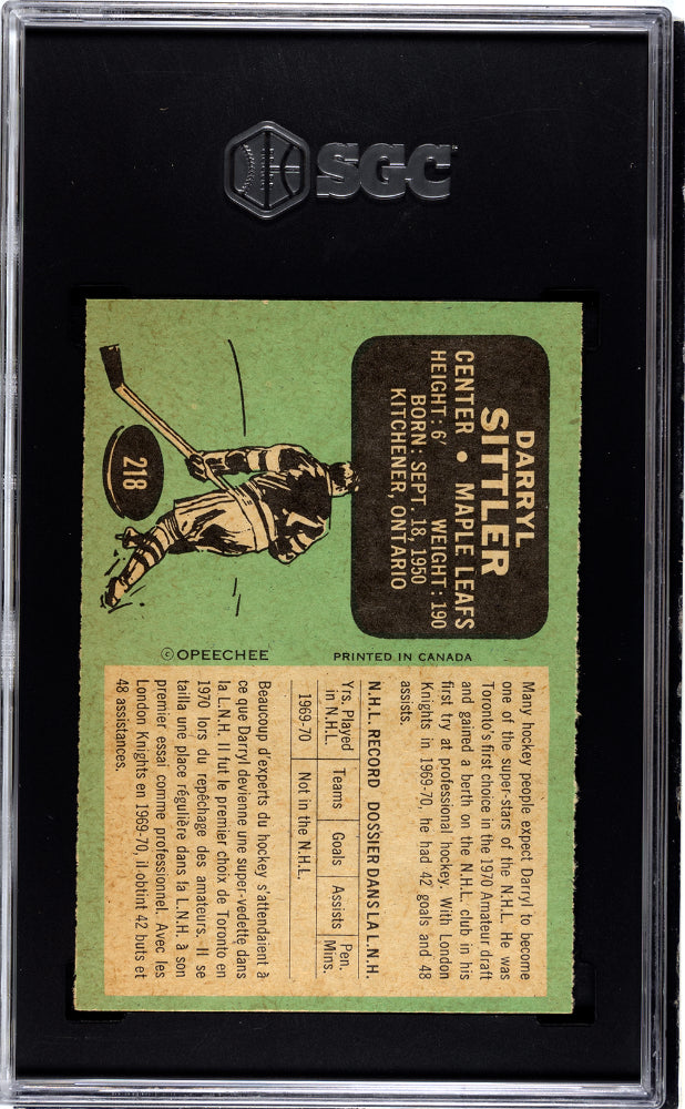 1970-71 O-Pee-Chee Hockey SGC 6.5 Darryl Sittler Rookie #218 