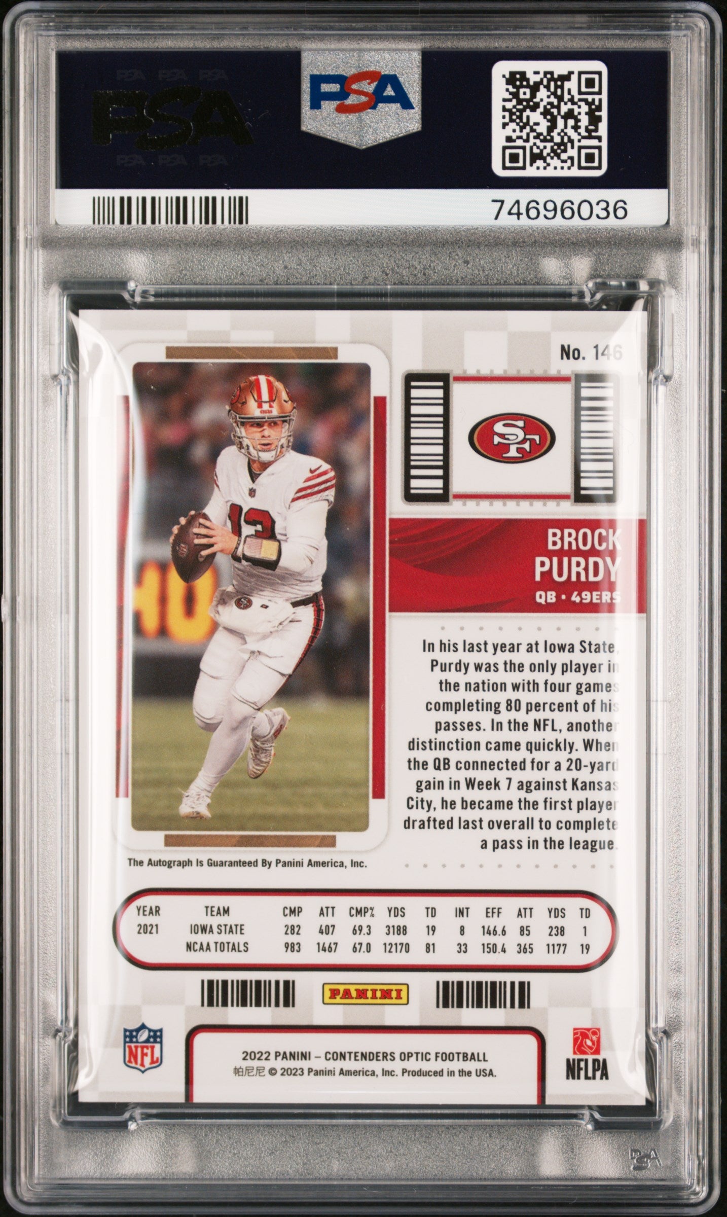 2022 Panini Contenders Optic Rookie Ticket Auto Brock Purdy PSA 10 #146 