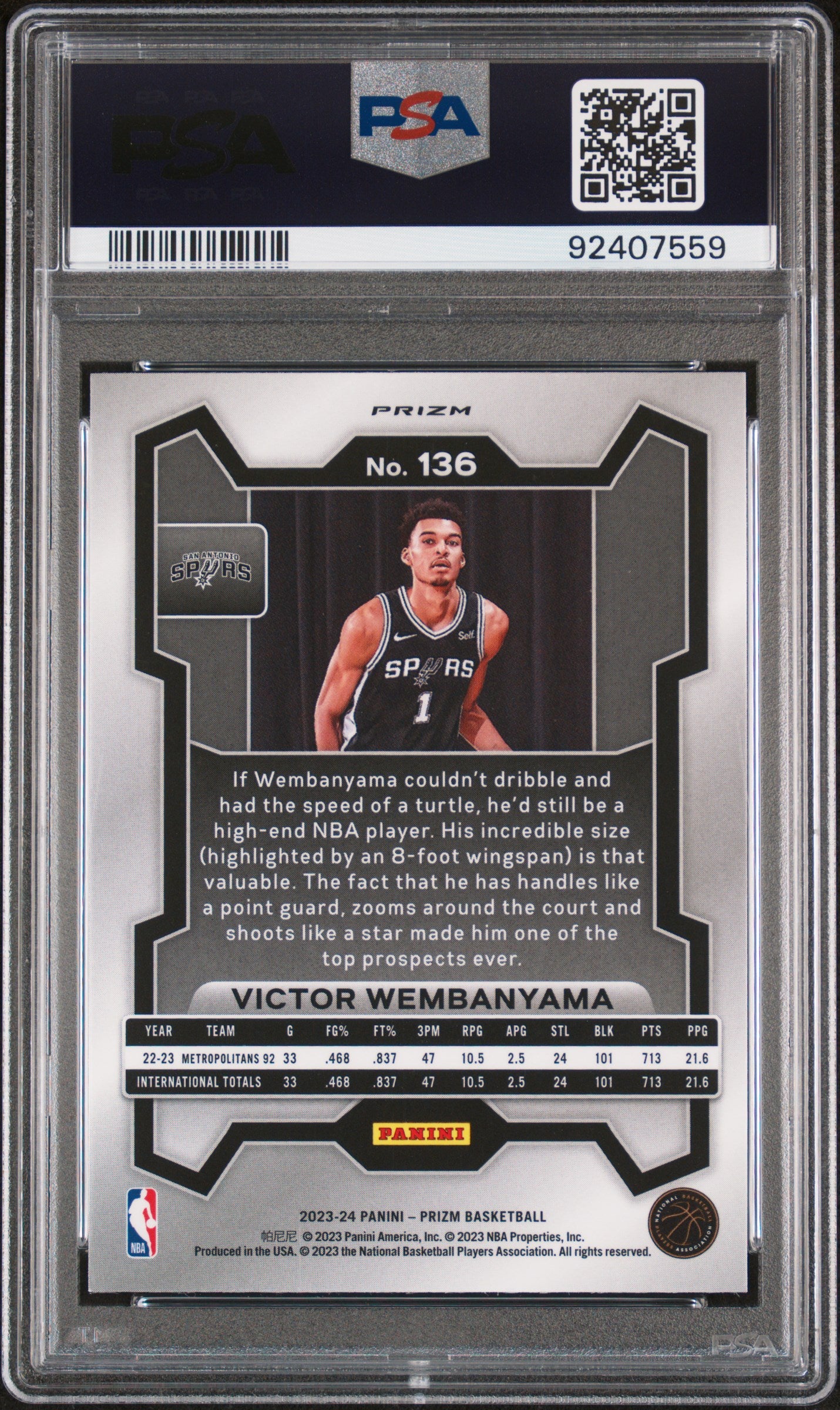 2023 Panini Prizm Basketball Victor Wembanyama RC Ruby Wave Prizm PSA 9 