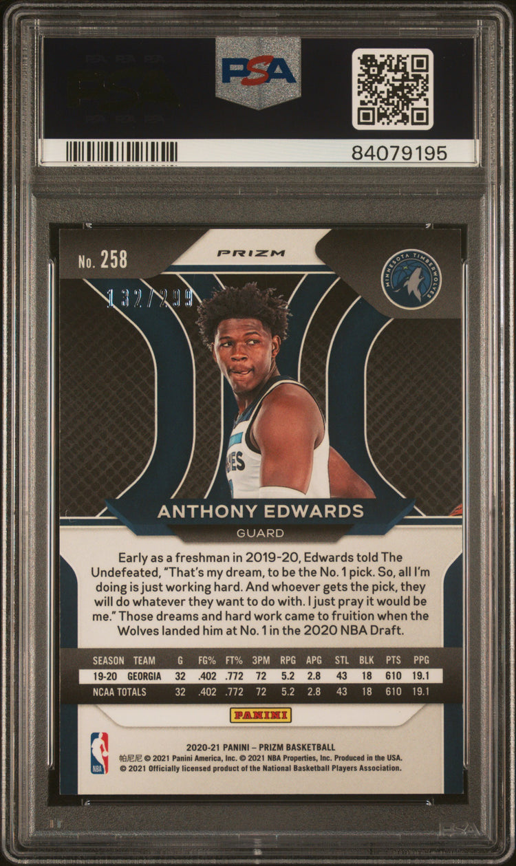 2020 Panini Prizm Basketball Anthony Edwards RC Red Prizm PSA 9 132/299 