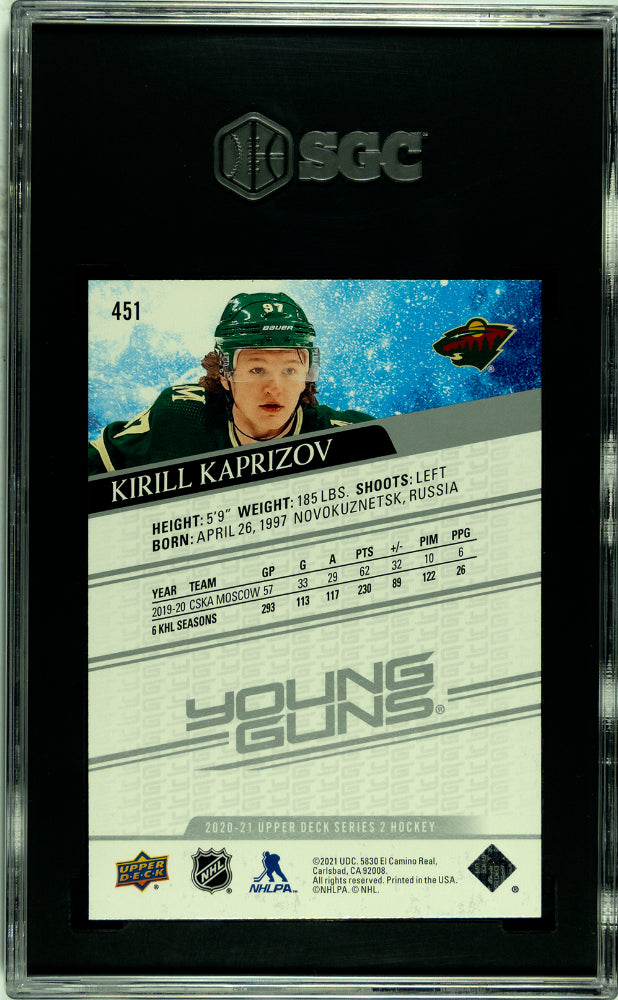 2020-21 Upper Deck Series 2 Hockey Kirill Kaprizov Young Guns SGC 10 #451