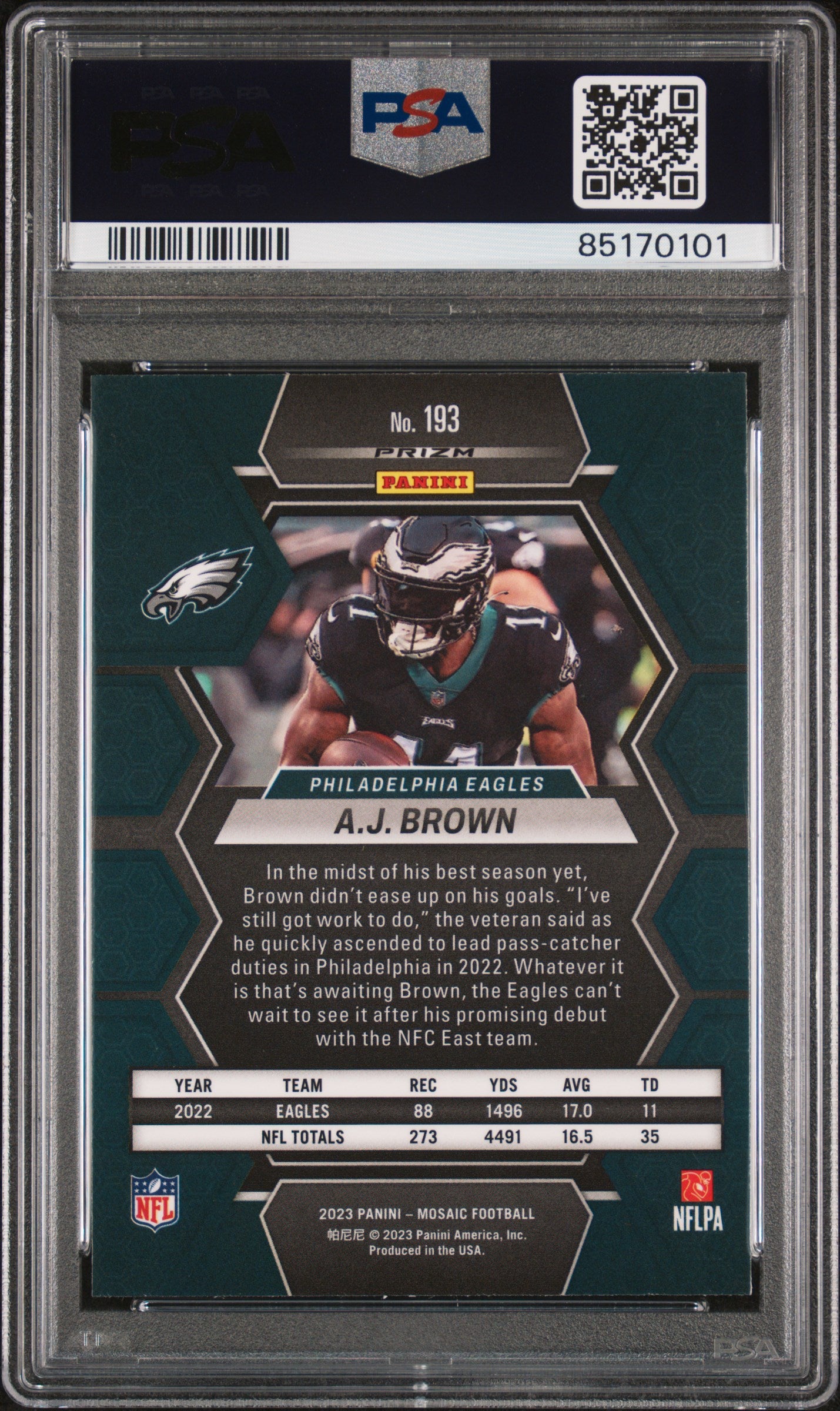 2023 Panini Mosaic Football AJ Brown Peacock Choice Prizm PSA 10 #193 