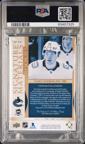 2021-22 UD The Cup PSA 10 Vasily Podkolzin Rookie Signature Material 38/99 