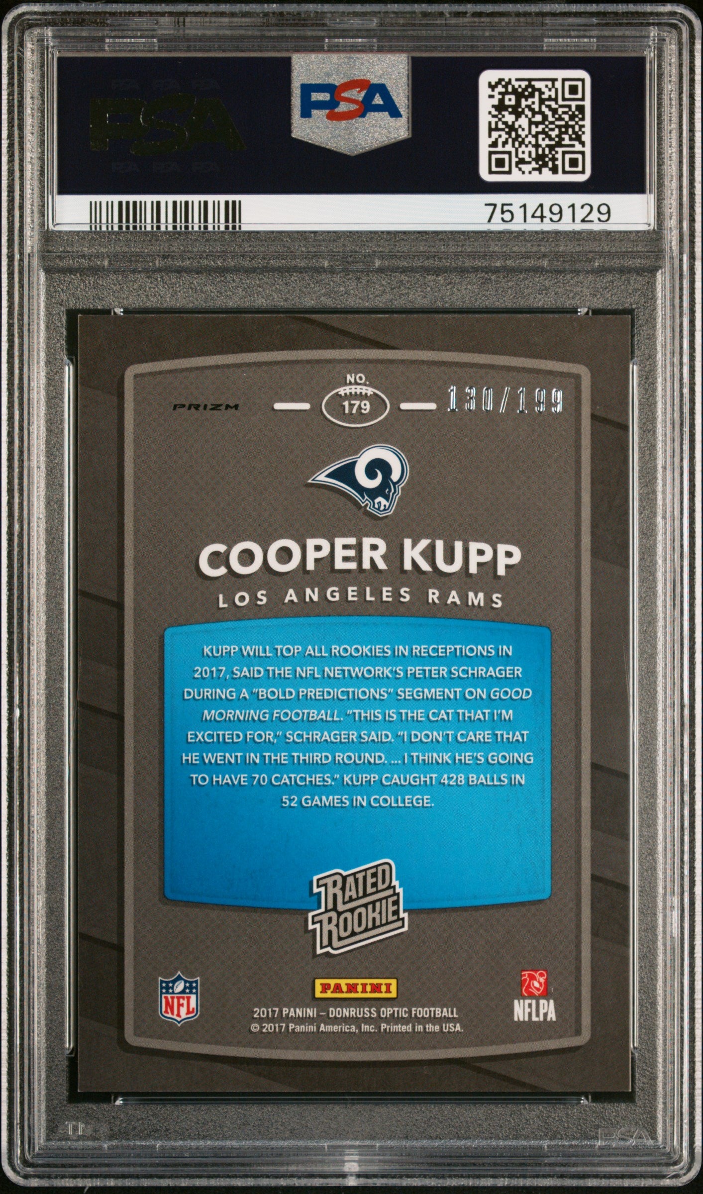 2017 Panini Donruss Optic PSA 10 Cooper Kupp Orange Rated Rookie 130/199 #179 