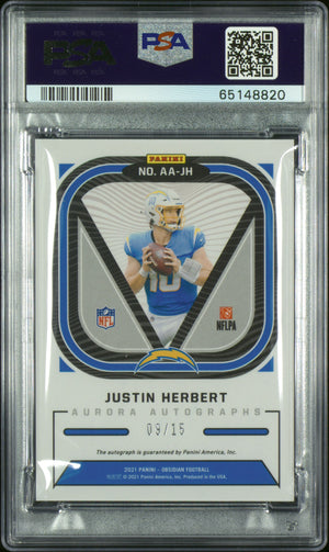 2021 Panini Obsidian Football Aurora Auto Justin Herbert PSA 10 09/15 