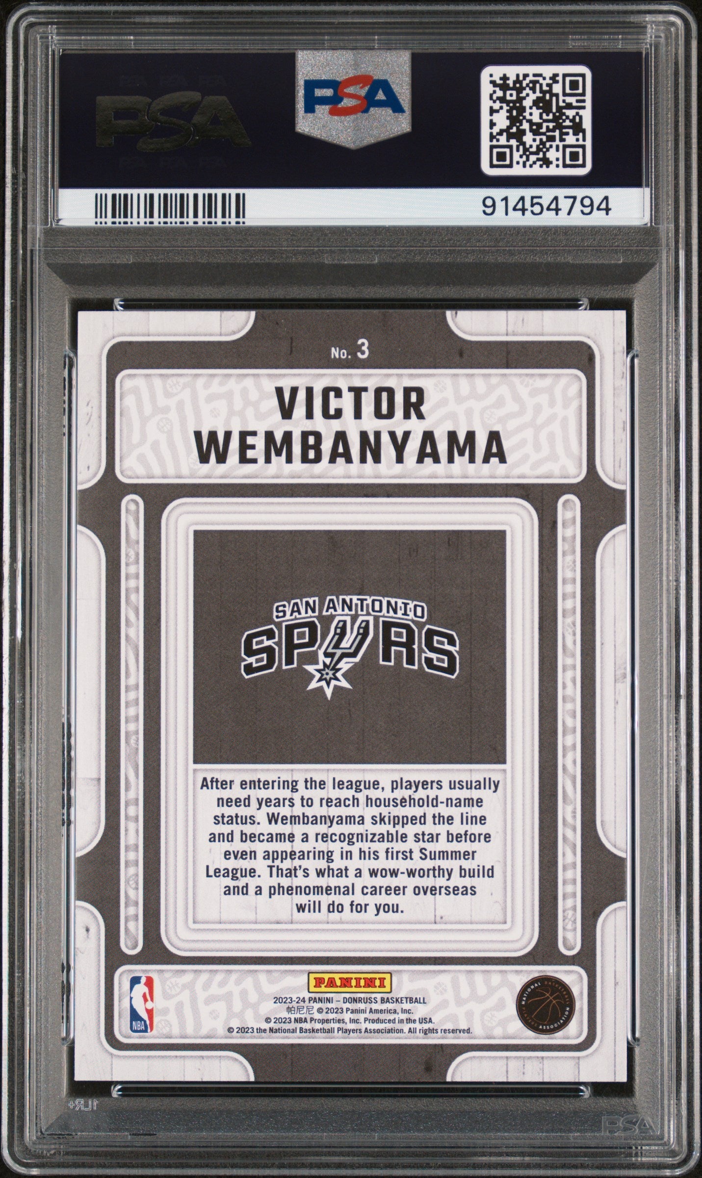 2023 Panini Donruss Hardwood Masters Victor Wembanyama RC PSA 10 #3 