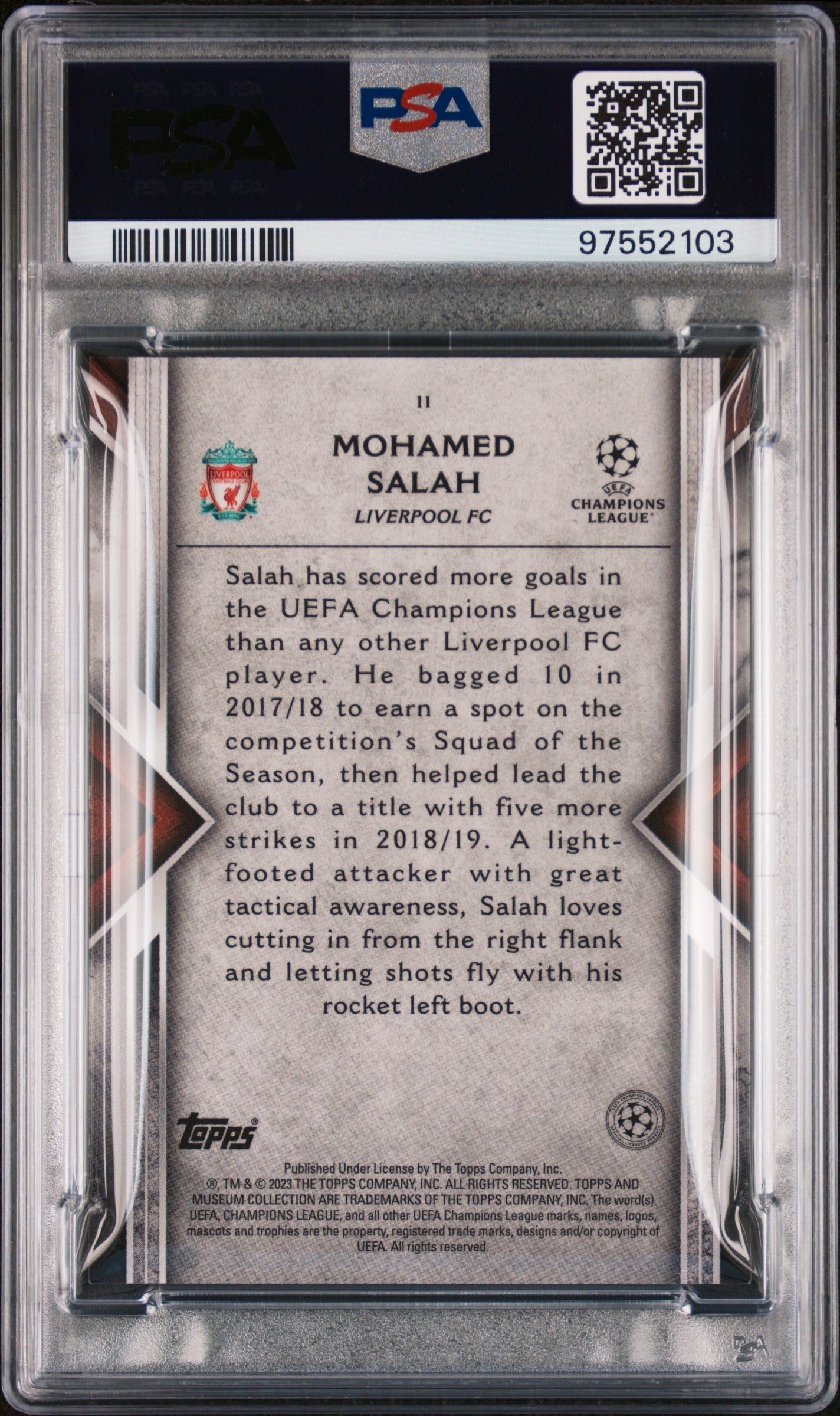 2022-23 Topps Museum Collection UEFA CL Emerald Mohamed Salah PSA 8 1/1 