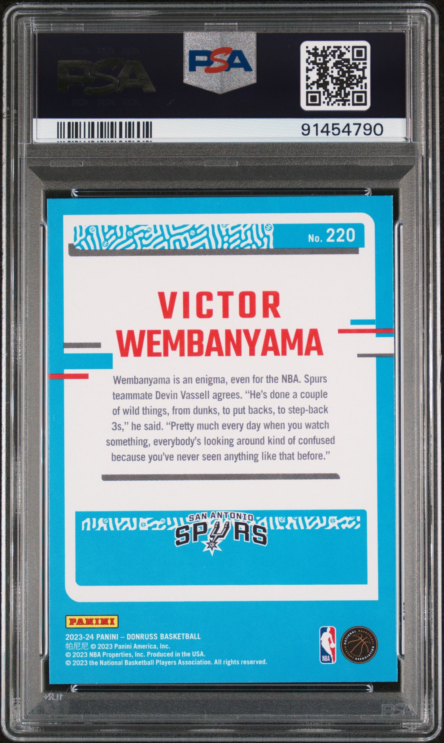 2023 Panini Donruss Basketball Victor Wembanyama Rated Rookie PSA 10 #220 