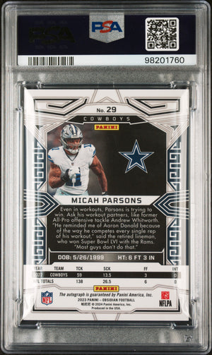 2023 Panini Obsidian Football Micah Parsons Signature Autograph PSA 10 