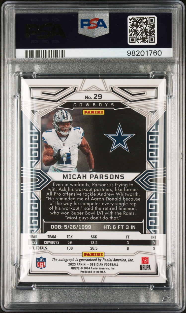 2023 Panini Obsidian Football Micah Parsons Signature Autograph PSA 10 