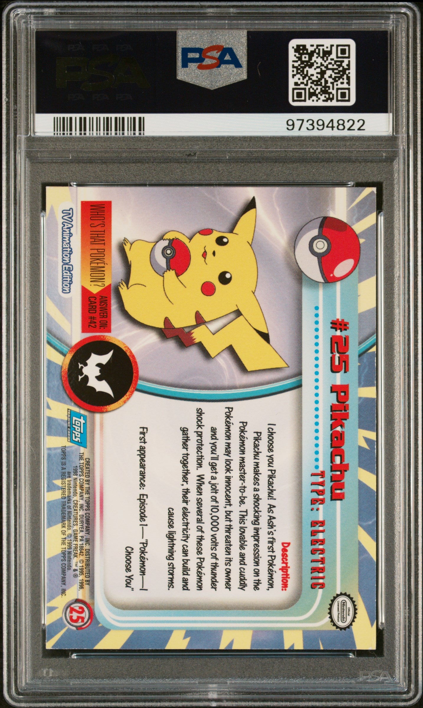 1999 Topps Pokemon TV Pikachu Foil #25 PSA 6 