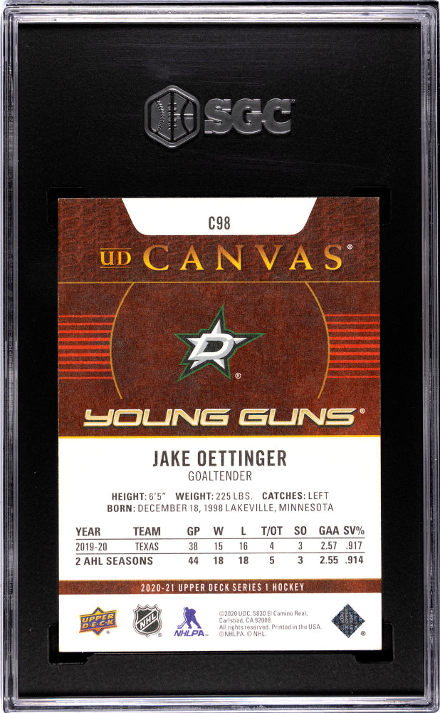 2020-21 Upper Deck Series 1 Hockey Jake Oettinger UD Canvas YG SGC 10 