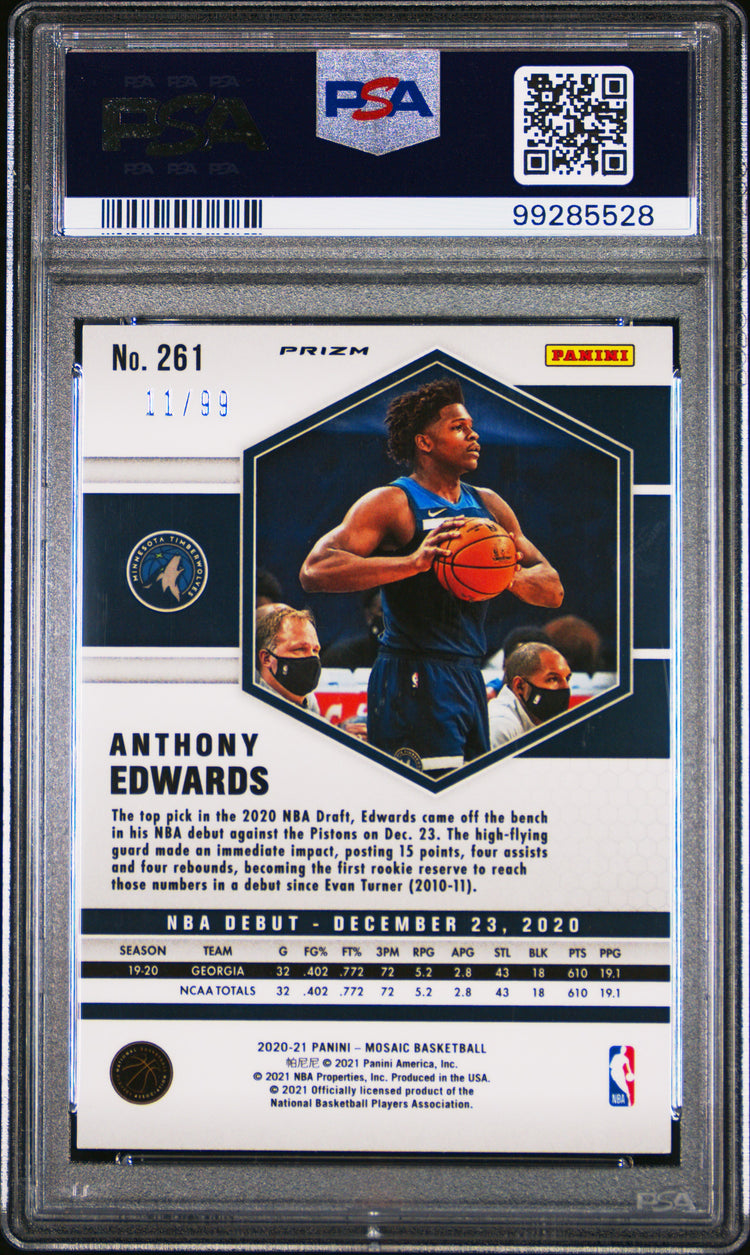 2020 Panini Mosaic Basketball Anthony Edwards RC Rookie Blue PSA 9 /99 