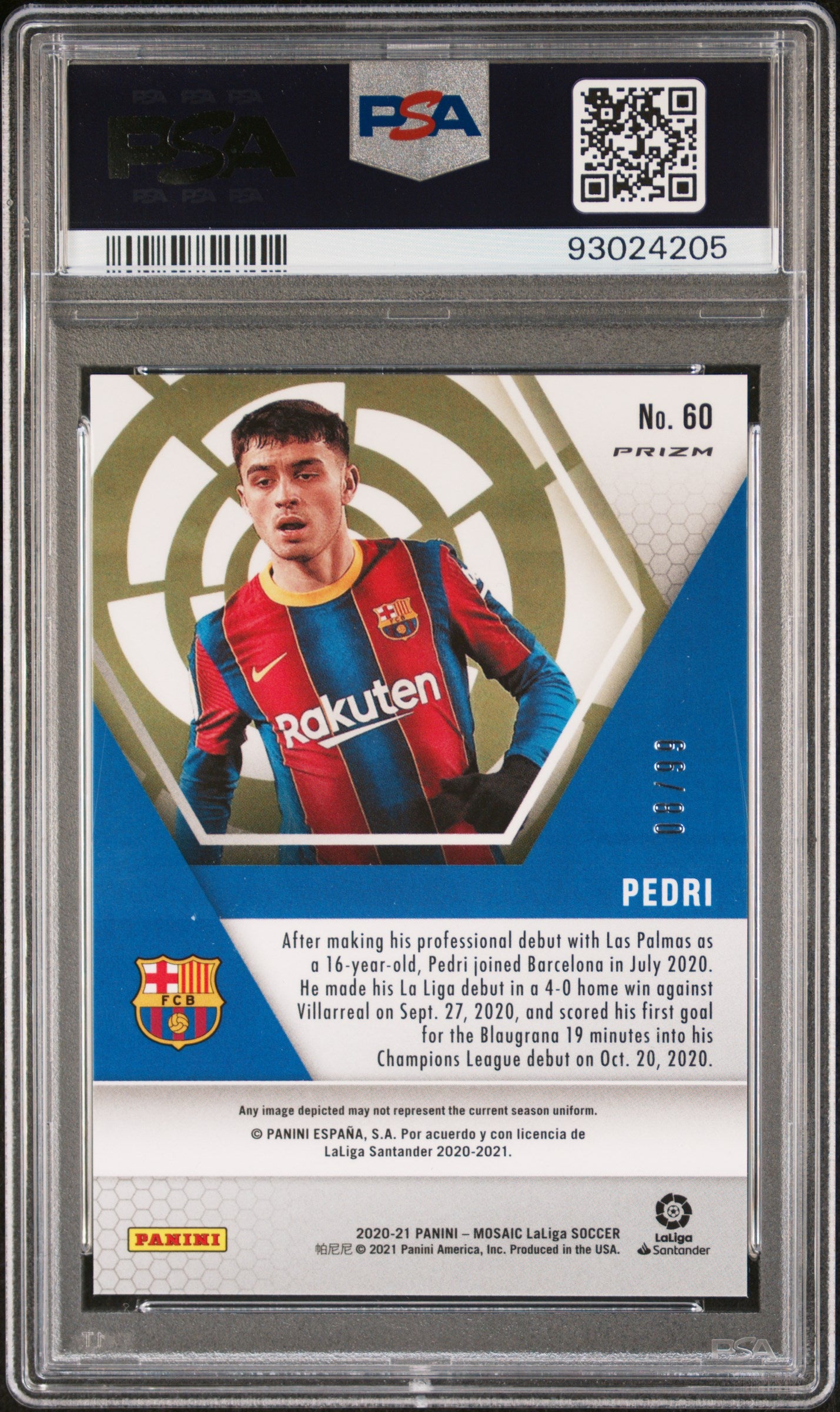 2020 Panini Mosaic La Liga Blue Pedri RC Rookie PSA 10 /99 #60 