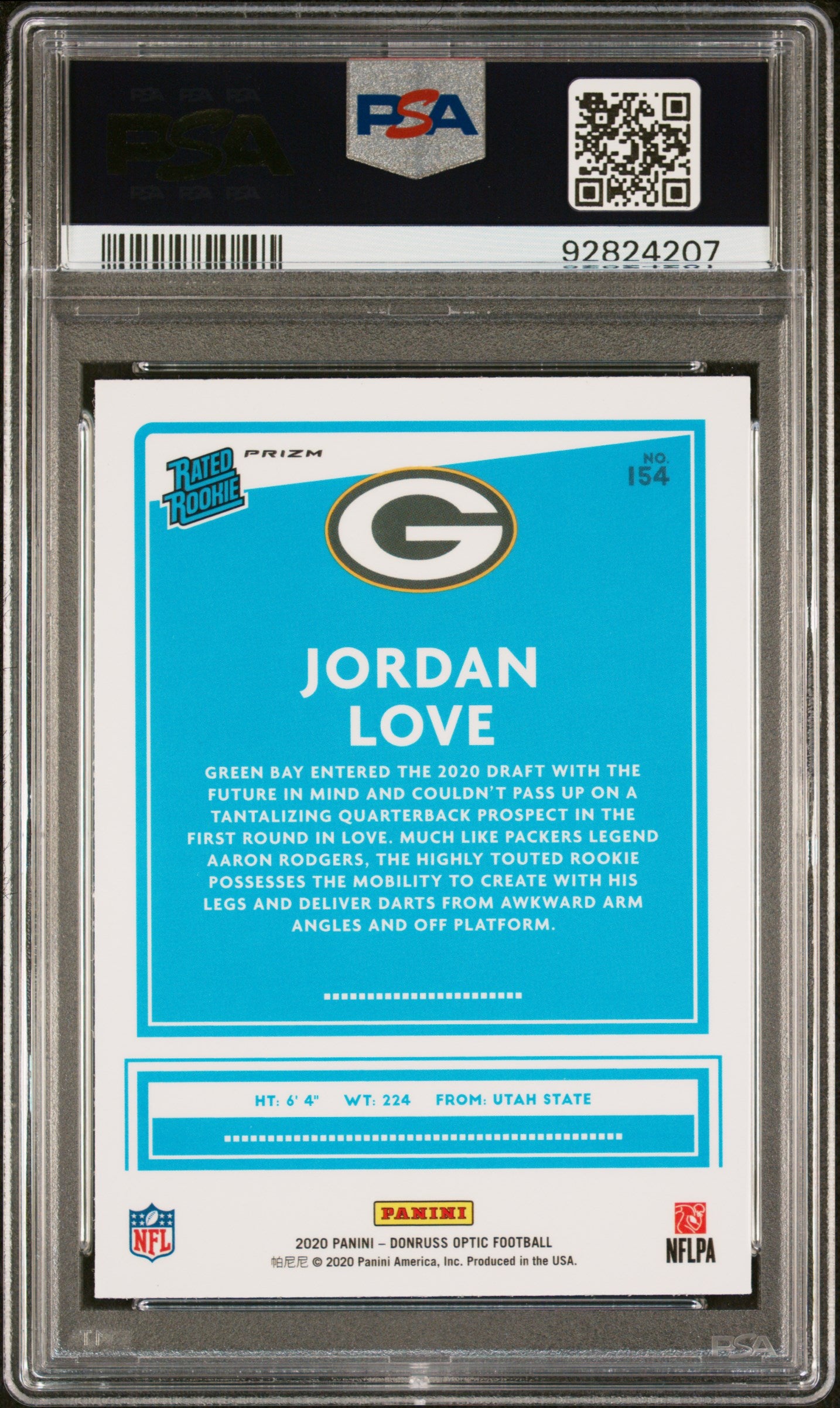 2020 Panini Donruss Optic Holo Jordan Love Rated Rookie PSA 10 #154 