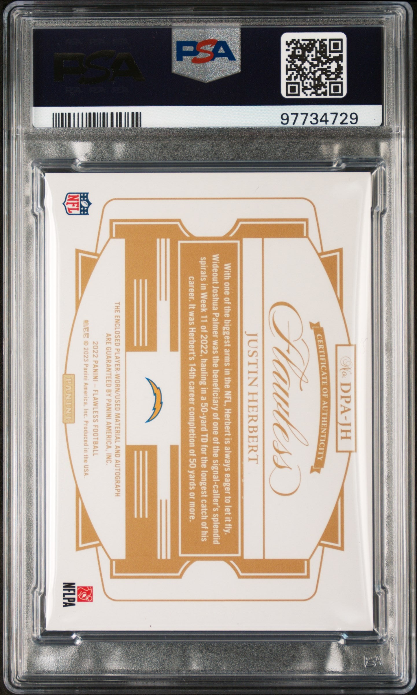 2022 Panini Flawless Dual Patch Autographs Justin Herbert Ruby PSA 8 4/8 