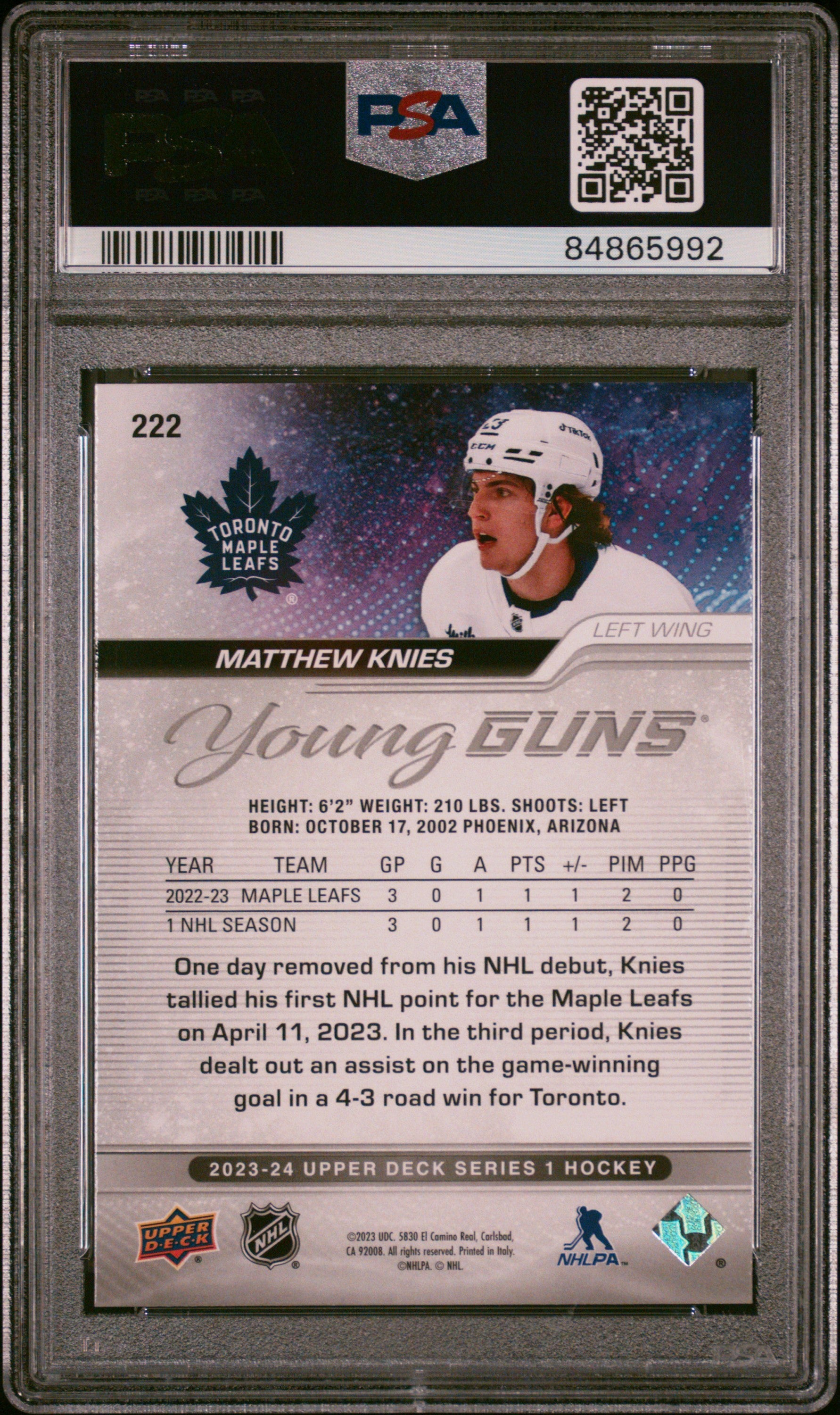 2023-24 Upper Deck Series 1 Hockey Matthew Knies #222 PSA 8 