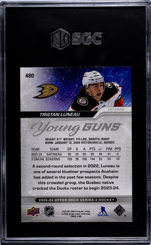 2023-24 UD Series 1 Hockey Tristan Luneau Speckled Rainbow Foil YG SGC 10 