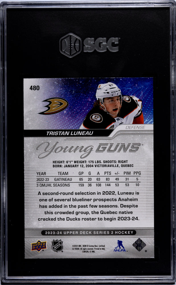 2023-24 UD Series 1 Hockey Tristan Luneau Speckled Rainbow Foil YG SGC 10 