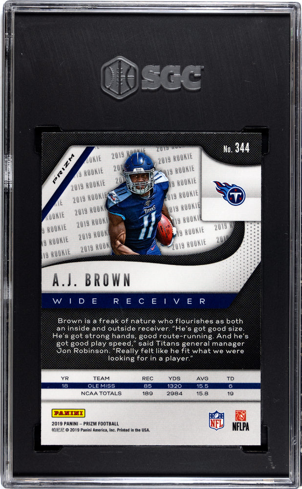 2019 Panini Prizm Football AJ Brown RC Silver Prizm SGC 10 #344 