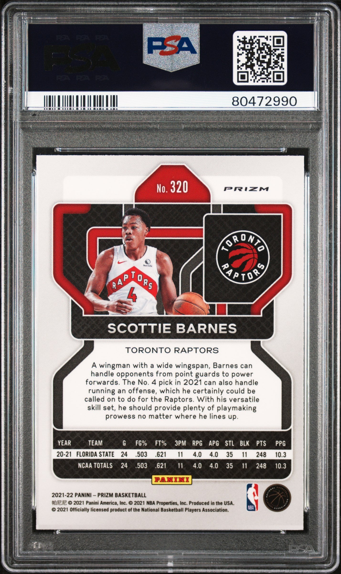 2021 Panini Prizm Basketball Scottie Barnes RC Rookie Ice PSA 9 