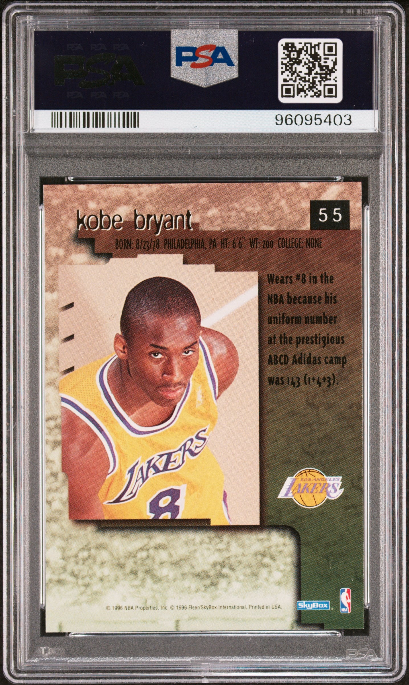 1996 Skybox Premium Basketball Kobe Bryant Rookie PSA 7 #55 