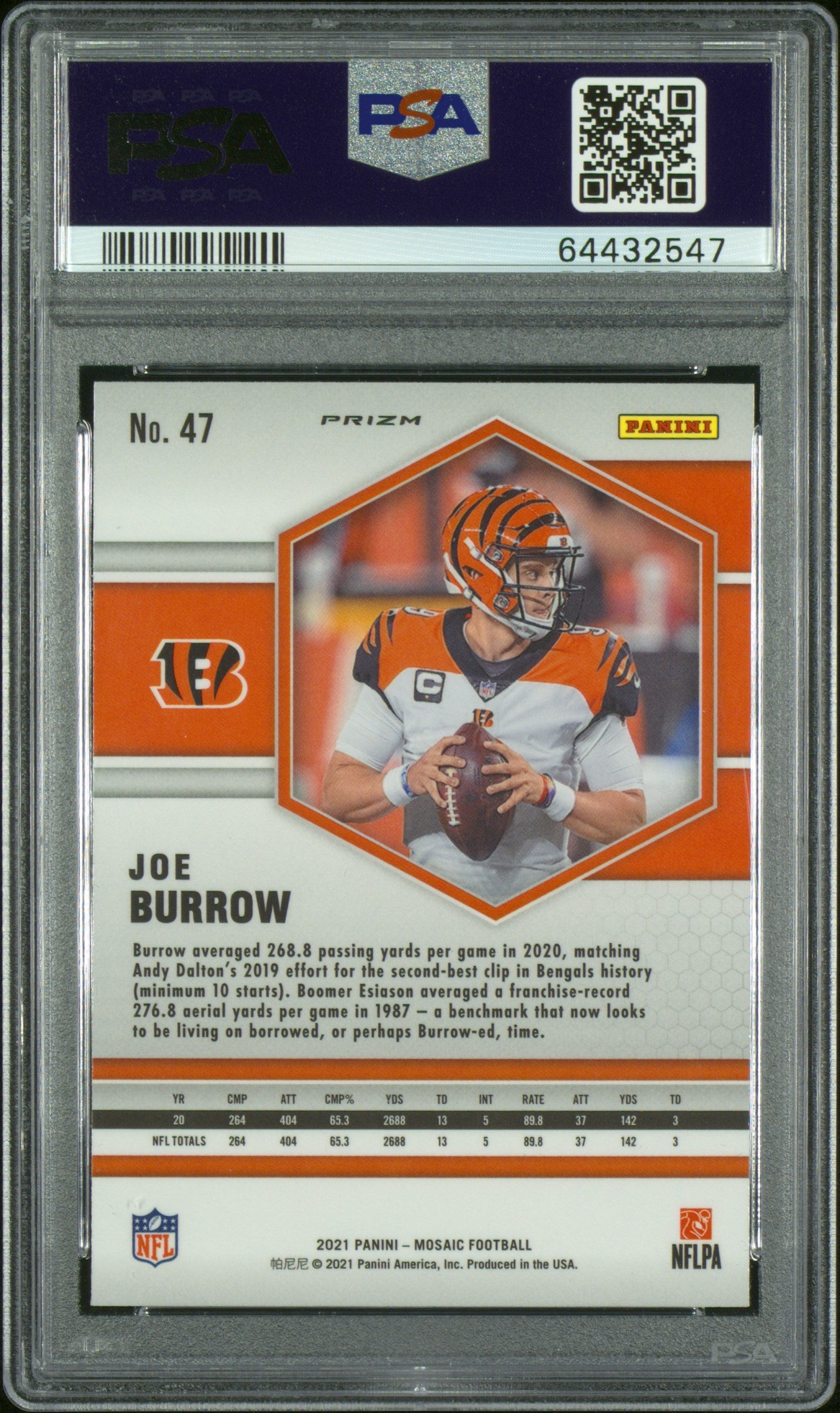 2021 Panini Mosaic Football Joe Burrow Genesis PSA 10 #47 