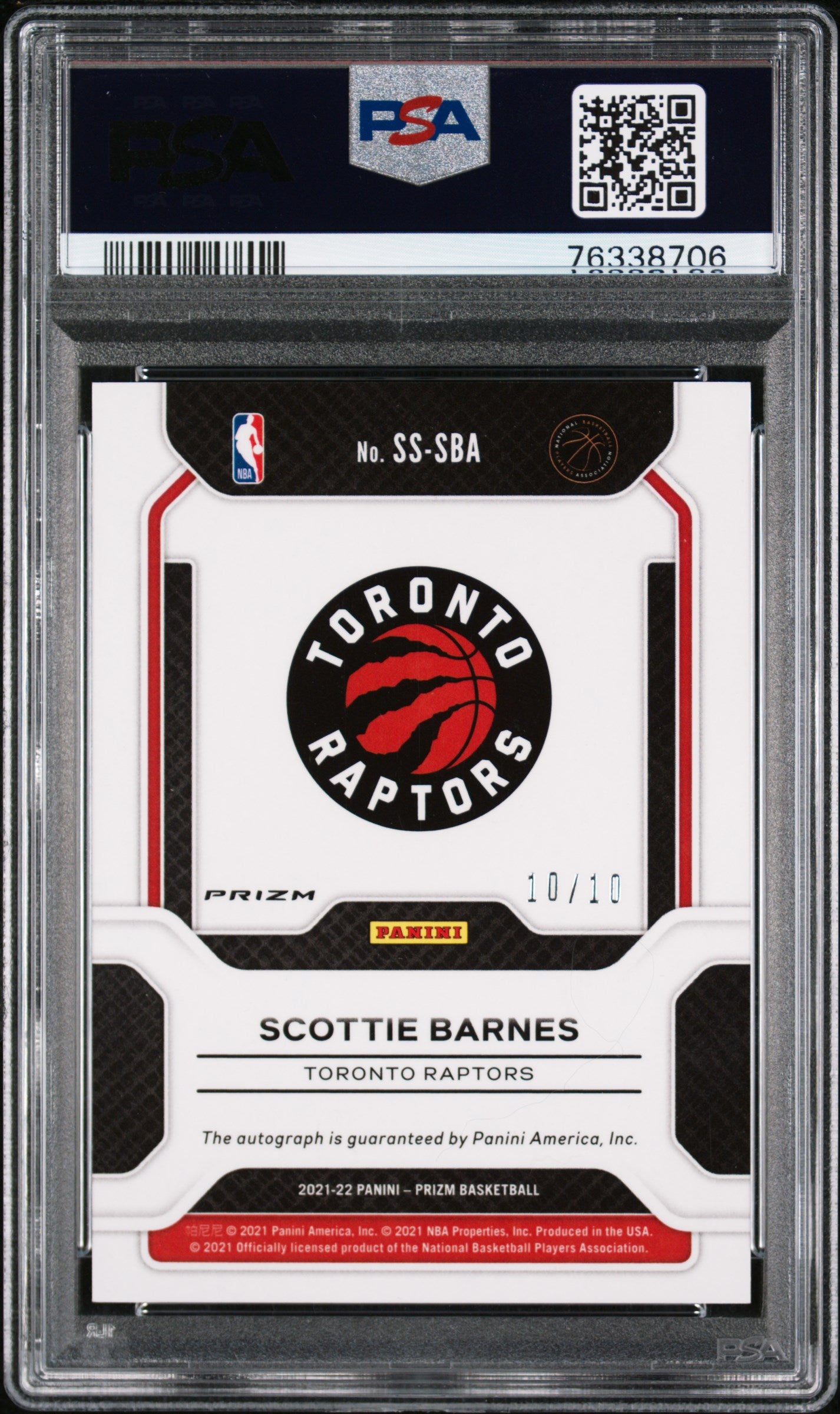 2021 Panini Prizm Sensational Signatures-Gold Scottie Barnes Rookie PSA 9 10/10 