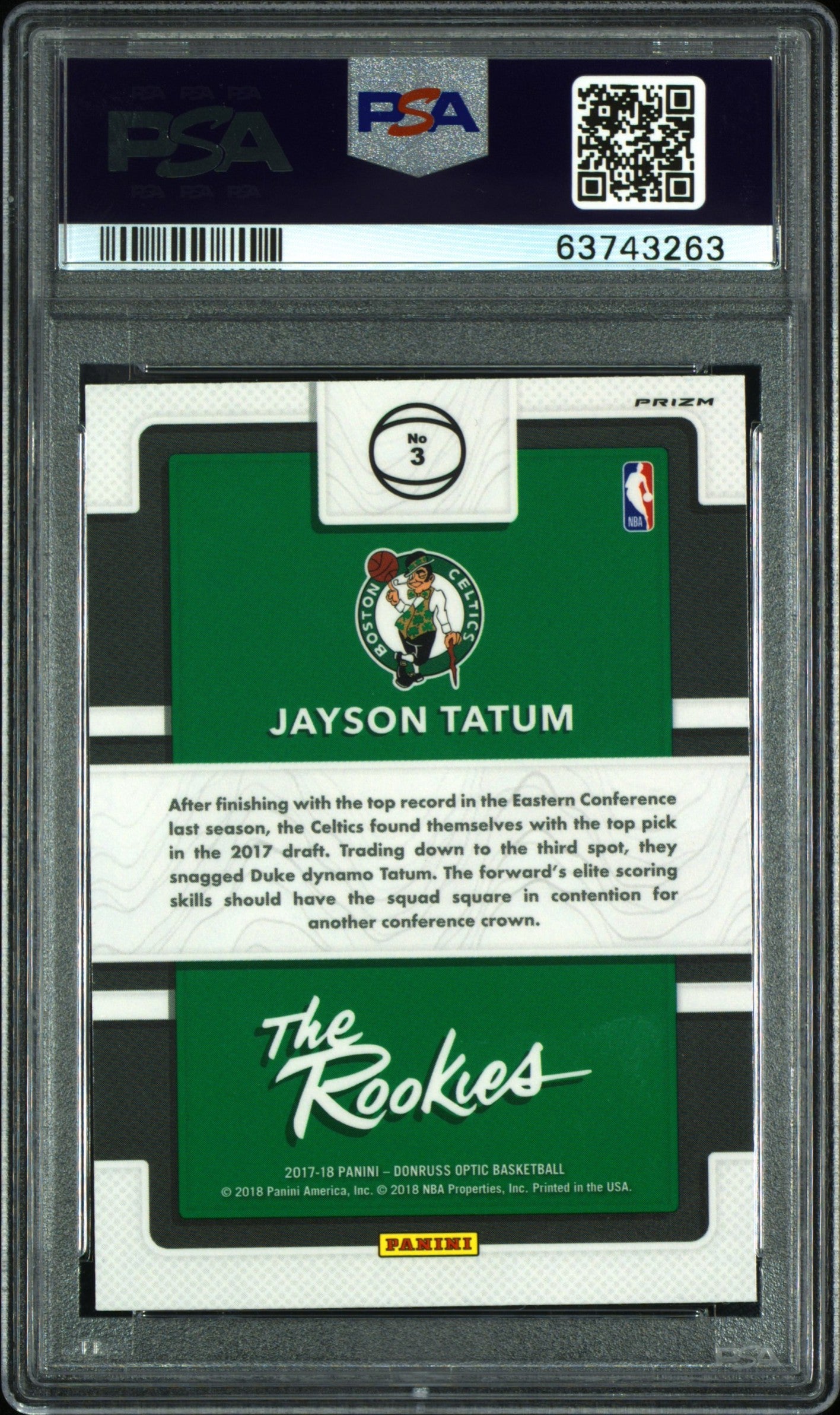 2017 Panini Donruss Optic The Rookies Holo Jayson Tatum PSA 10 #3 