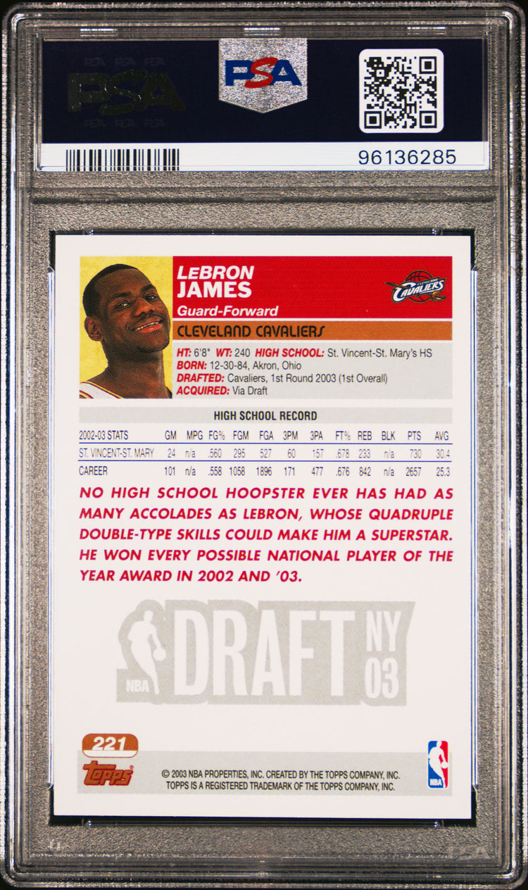 2003 Topps Basketball LeBron James Rookie PSA 9 #221 