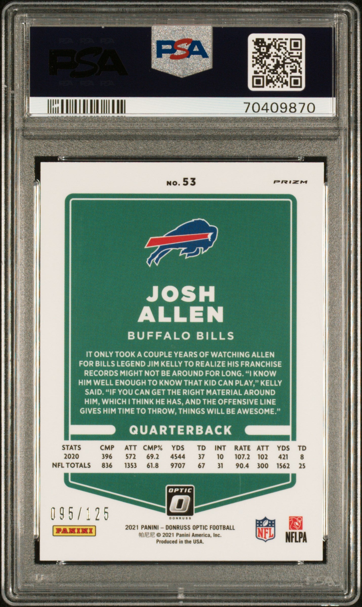 2021 Panini Donruss Optic Josh Allen Silver Circles PSA 10 095/125 #53 