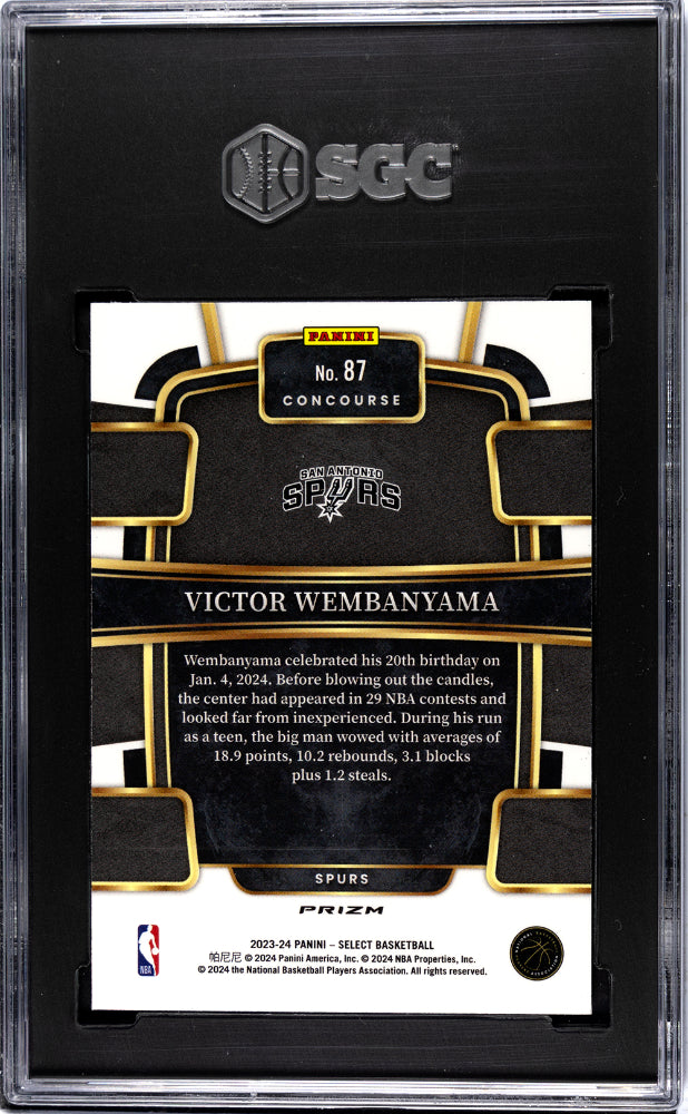 2023-24 Panini Select Basketball Victor Wembanyama RC Blue Cracked Ice SGC 10 