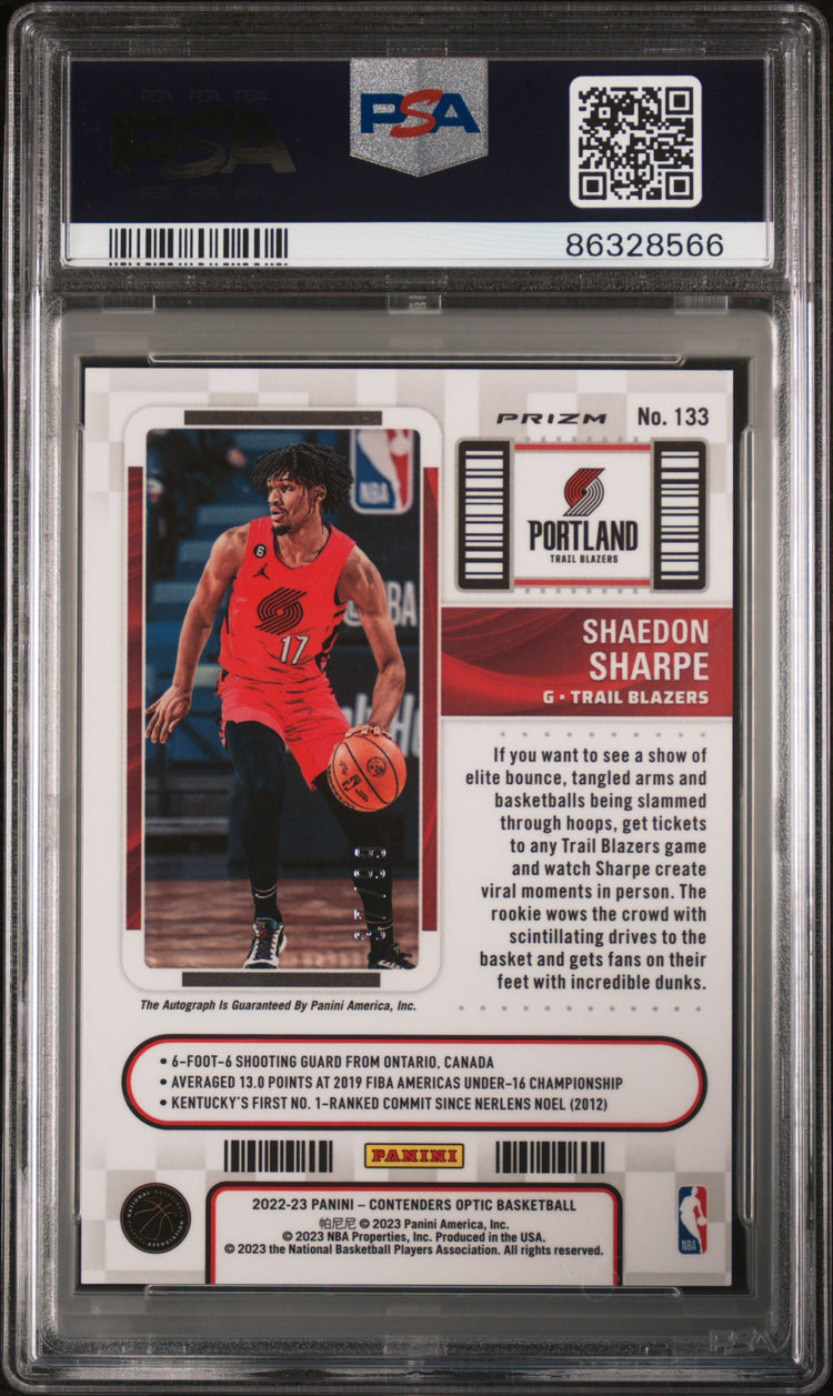 2022 Panini Contenders Optic PSA 9 Shaedon Sharpe Rookie Ticket Auto Red /99 