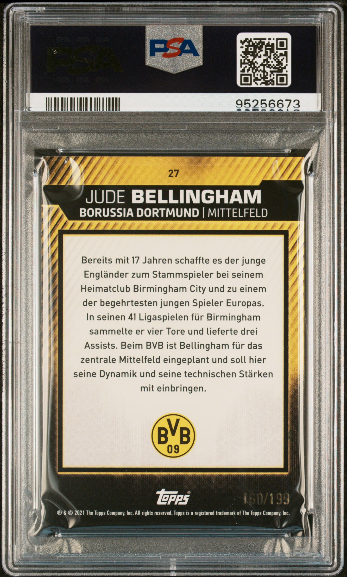 2020 Topps BVB Team Set PSA 9 Jude Bellingham Green 160/199 #27 