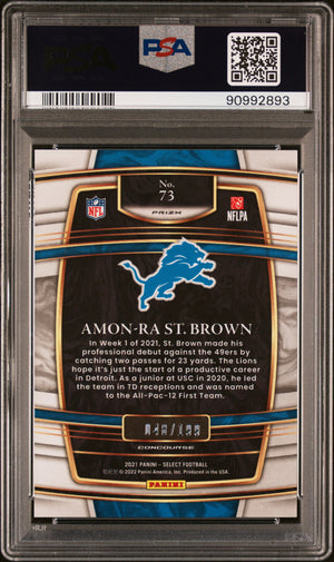 2021 Panini Select Football Amon-Ra ST. Brown RC Blue Prizm PSA 10 048/199 