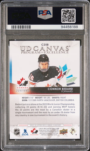 2023-24 UD Series 2 Hockey UD Canvas Program Of Excellence Connor Bedard PSA 10 