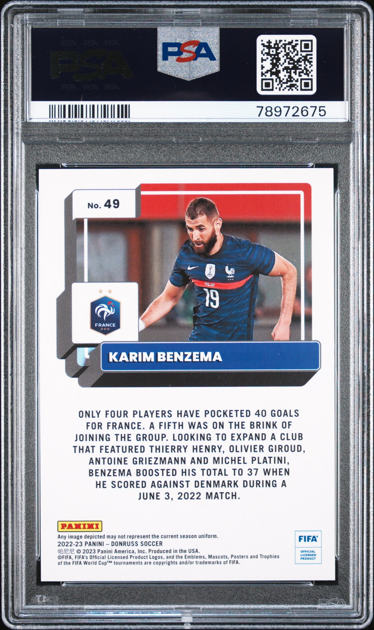 2022 Panini Donruss FIFA Karim Benzema Purple PSA 10 /99 