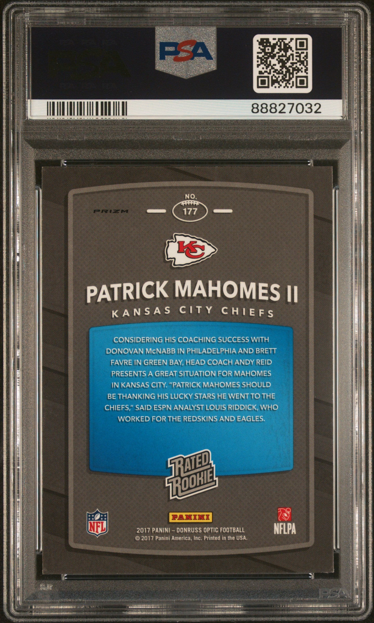 2017 Panini Donruss Optic Rated Rookie Holo Patrick Mahomes II PSA 9 