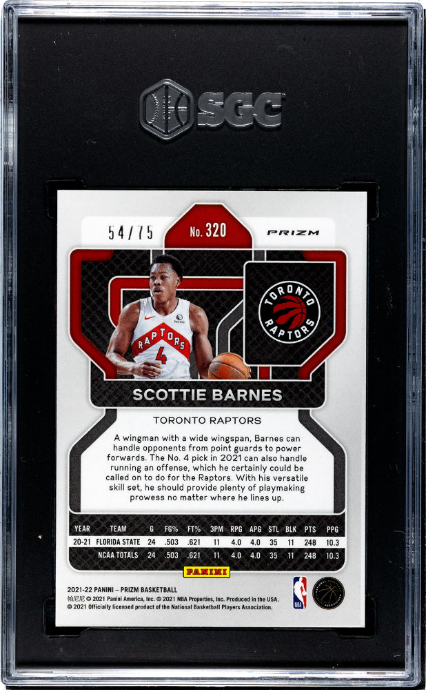 2021-22 Prizm Basketball Scottie Barnes RC NBA 75th Diamond Prizm SGC 8 54/75 