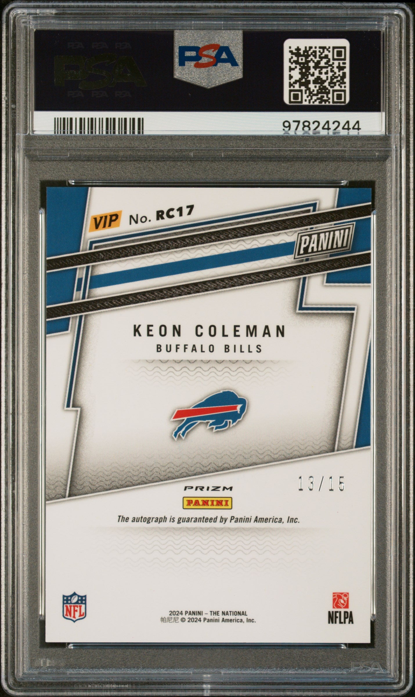 2024 Panini The National VIP Gold Keon Coleman Rookie Auto Hyper Prizm PSA 9 /15 