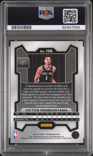 2023 Panini Prizm Basketball Victor Wembanyama RC Prizm PSA 10 #136 