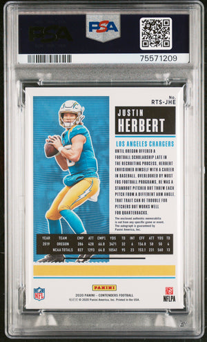 2020 Panini Contenders Rookie Ticket Swatches Autograph Justin Herbert PSA 9 