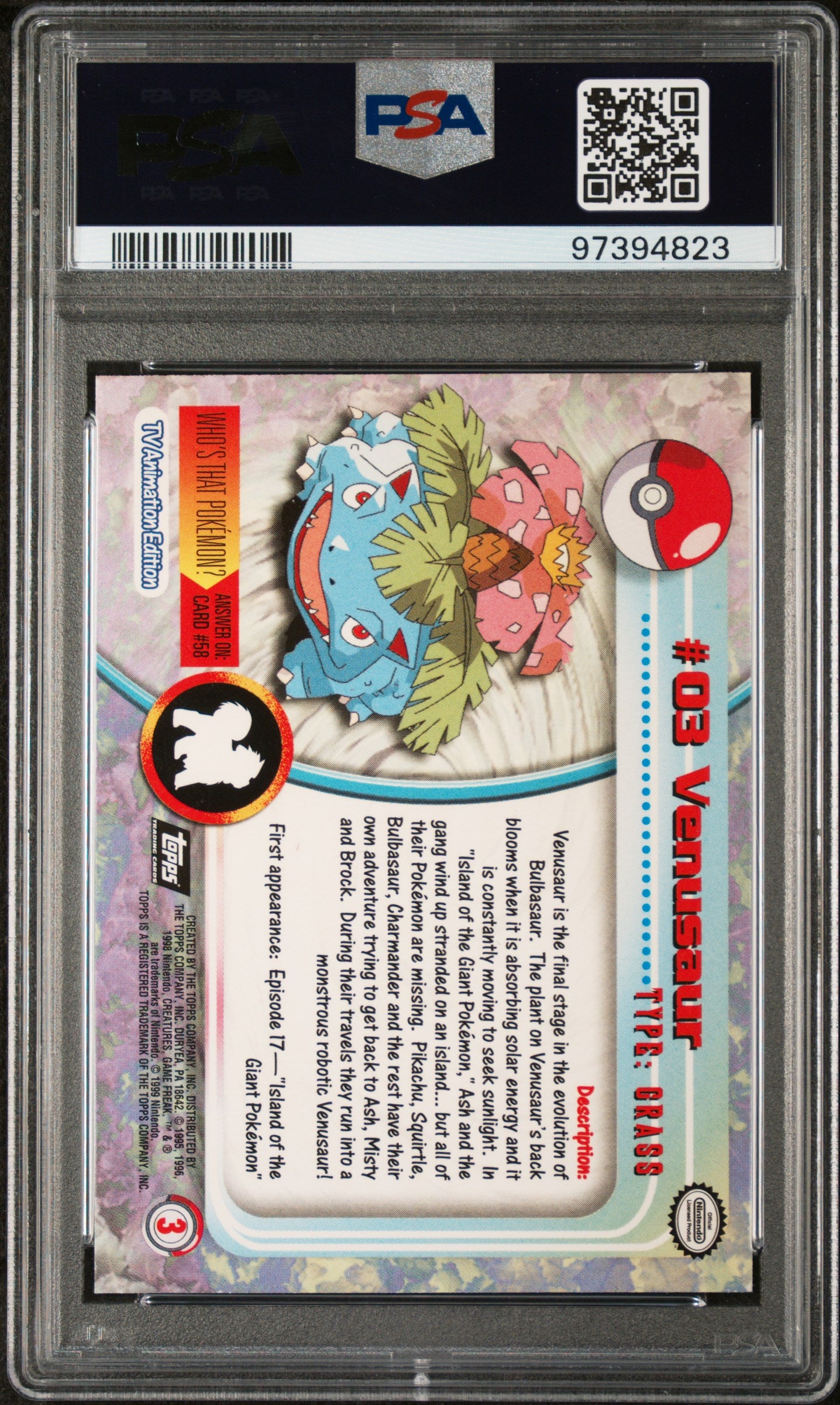 1999 Topps Pokemon Tv Psa 9 Venusaur Foil 3 2