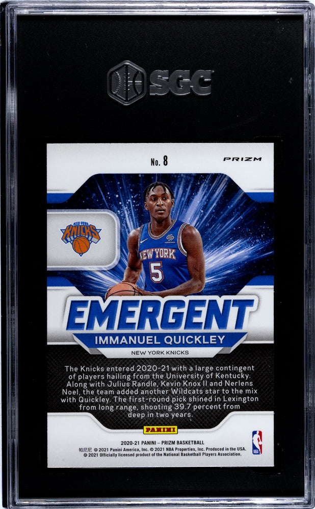 2020 Panini Prizm Basketball Immanuel Quickley RC Emergent Green Prizm SGC 10 