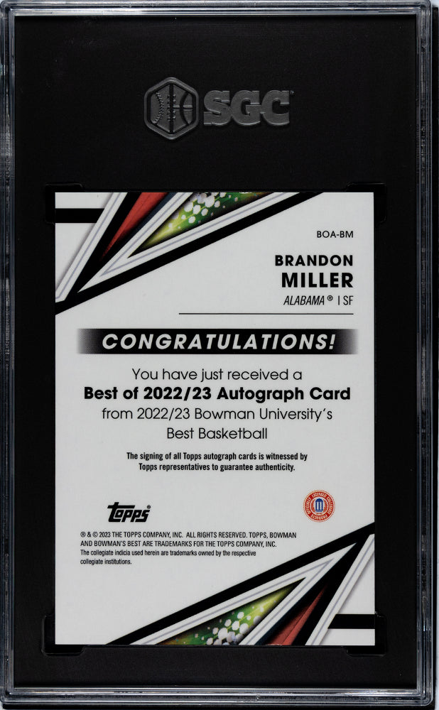 2022-23 Bowman University Best Auto Brandon Miller SGC 10 #BOA-BM 