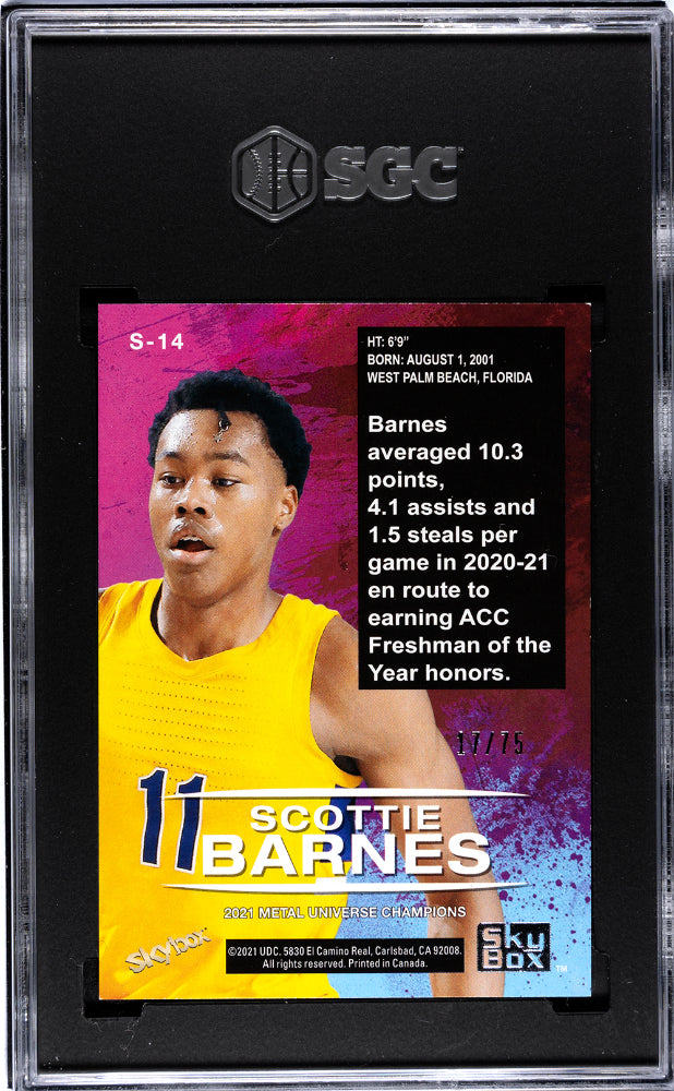 2021 Skybox Metal Univ. Champions Scottie Barnes Star Sapphire SGC 9.5 17/75 