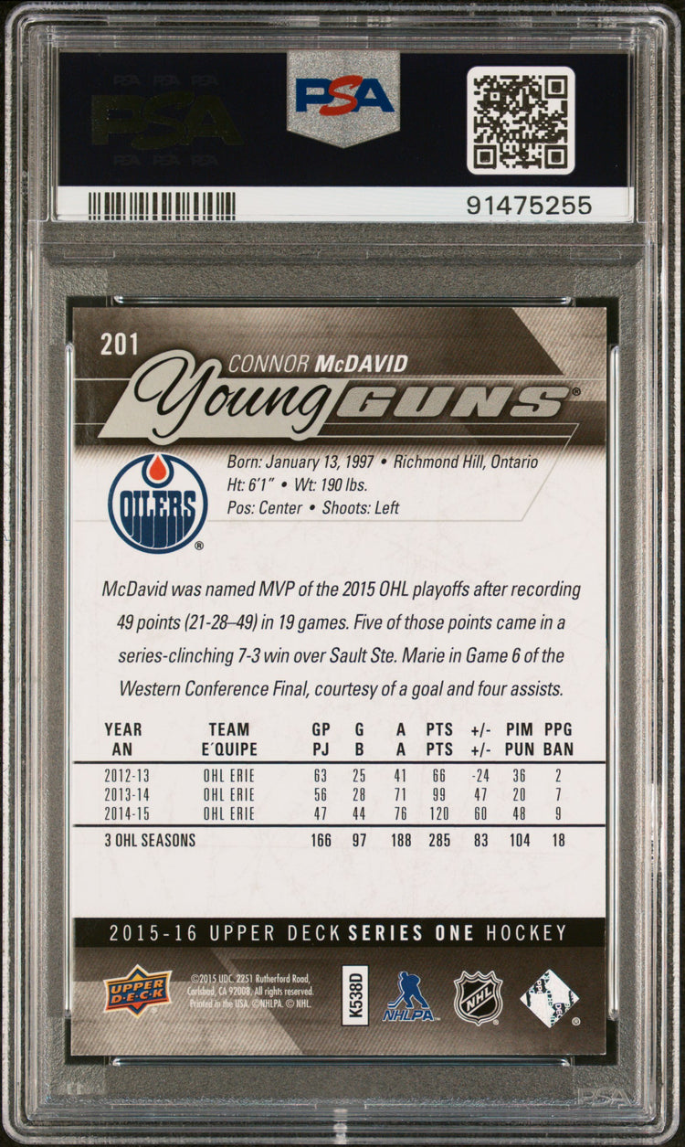 2015-16 Upper Deck Series One Hockey Connor McDavid Young Guns PSA 9 