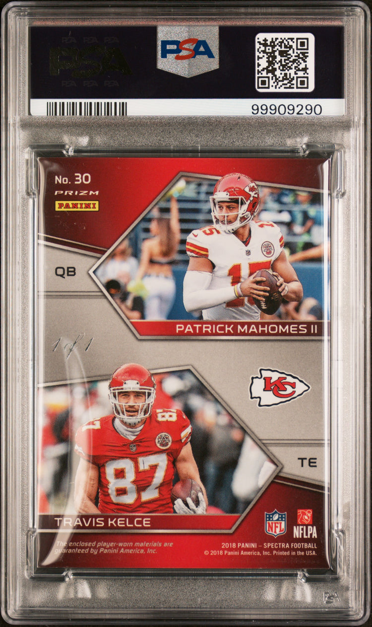 2018 Spectra Synced Swatches T. Kelce/P. Mahomes II Gold Nike 1/1
 PSA Authentic 