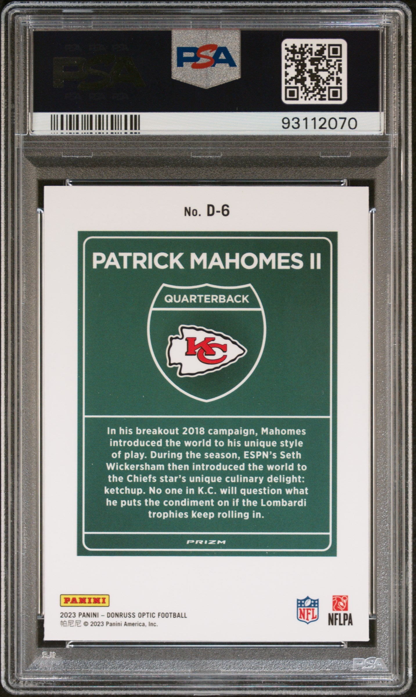 2023 Panini Donruss Optic Downtown! Patrick Mahomes II #D6 PSA 10 