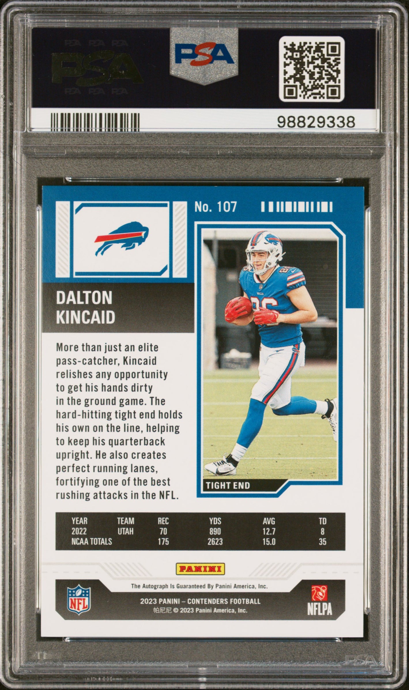 2023 Panini Contenders Football Dalton Kincaid RC Playoff Ticket Auto PSA 9 /149 